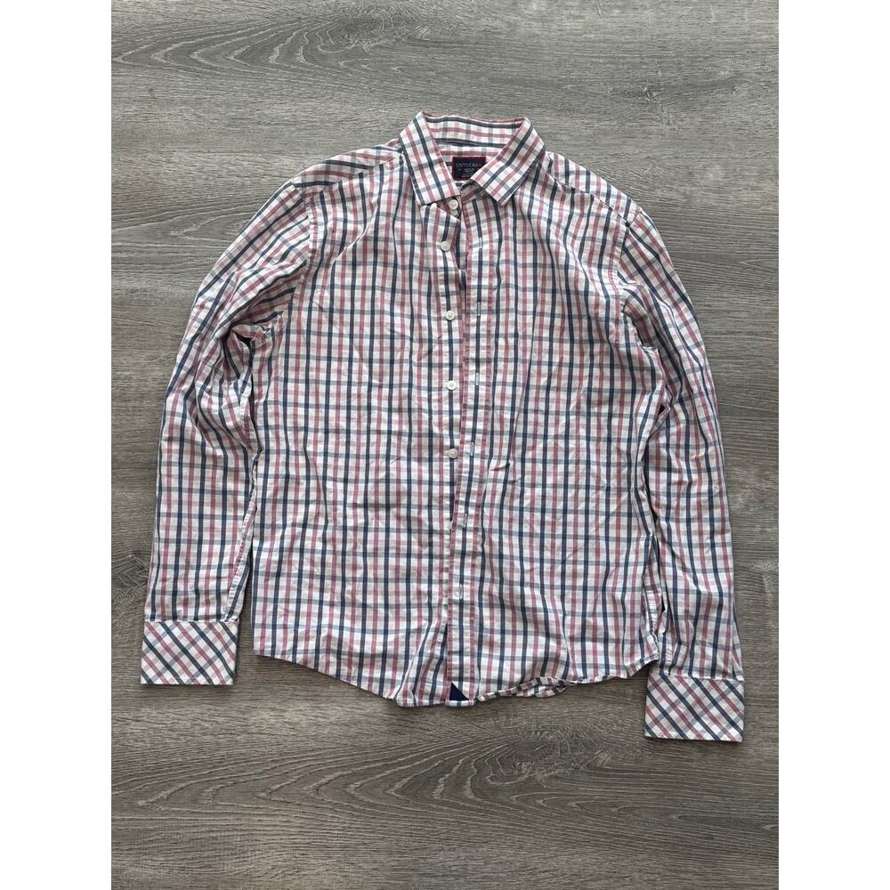 UNTUCKit Evans Slim Fit Men’s Medium Long Sleeve Button Up Red White Blue Plaid